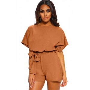 Brown Over The Top Belted Playsuit